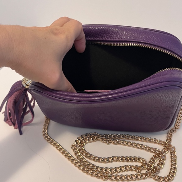 Borse In Pelle 🇮🇹 Violet Leather Chain Strap  Rectangle Tassel Crossbody Purse - Picture 10 of 10